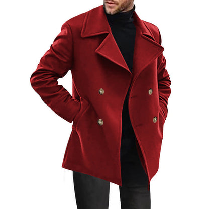 Men’s Double-Breasted Short Coat – Wide Lapels with Flap Pockets