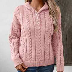 Women’s Cable-Knit Jumper – Hooded with Button Placket