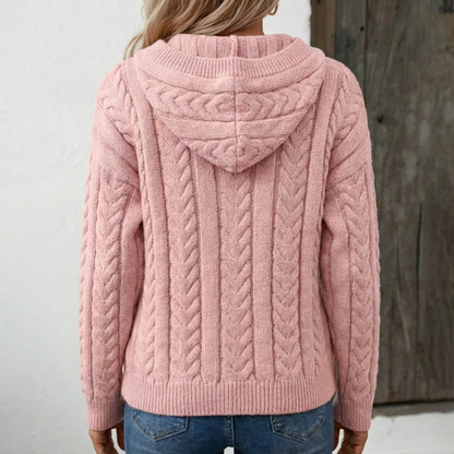 Women’s Cable-Knit Jumper – Hooded with Button Placket