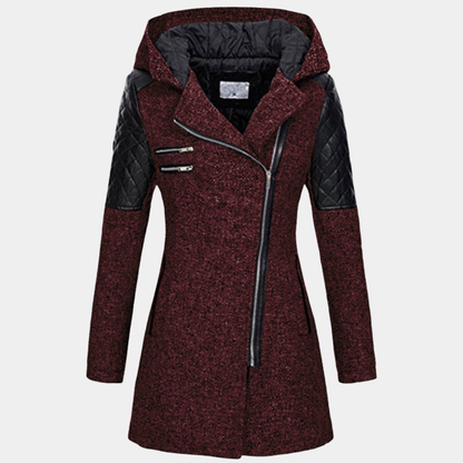 Women’s Hooded Coat – Asymmetric Zip with Tailored Waist