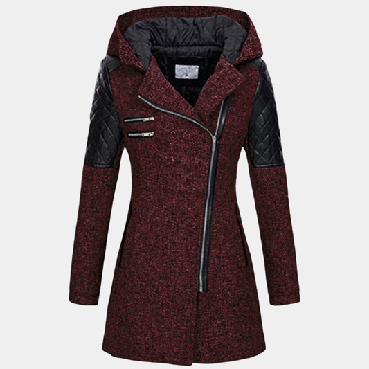 Women’s Hooded Coat – Asymmetric Zip with Tailored Waist