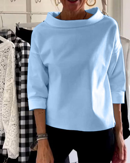 Women’s Wide-Neck Cotton Blouse – Relaxed Three-Quarter Sleeve Top for Polished Everyday Wear