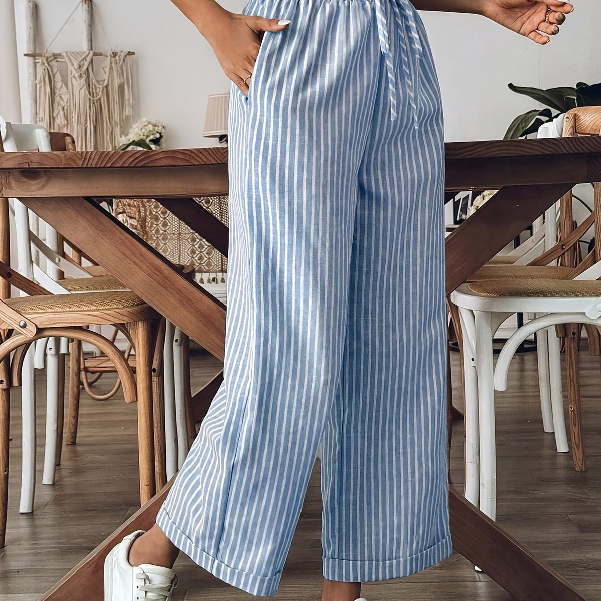 Women’s Printed Wide-Leg Trousers – Elastic Waist Summer Trousers for Casual Wear