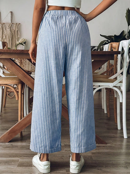 Women’s Printed Wide-Leg Trousers – Elastic Waist Summer Trousers for Casual Wear