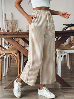 Women’s Printed Wide-Leg Trousers – Elastic Waist Summer Trousers for Casual Wear