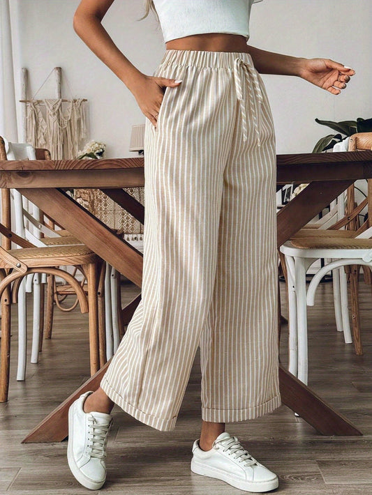 Women’s Printed Wide-Leg Trousers – Elastic Waist Summer Trousers for Casual Wear