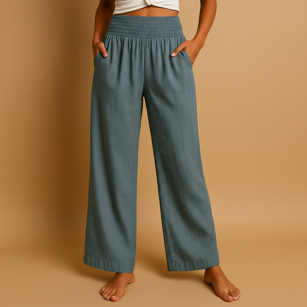 Women’s Wide-Leg Trousers with Shirred Waist – Relaxed Summer Style for Travel and Everyday Wear