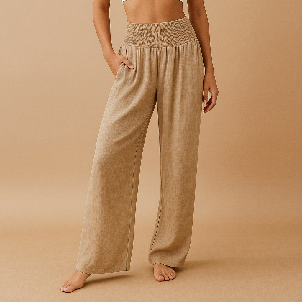 Women’s Wide-Leg Trousers with Shirred Waist – Relaxed Summer Style for Travel and Everyday Wear