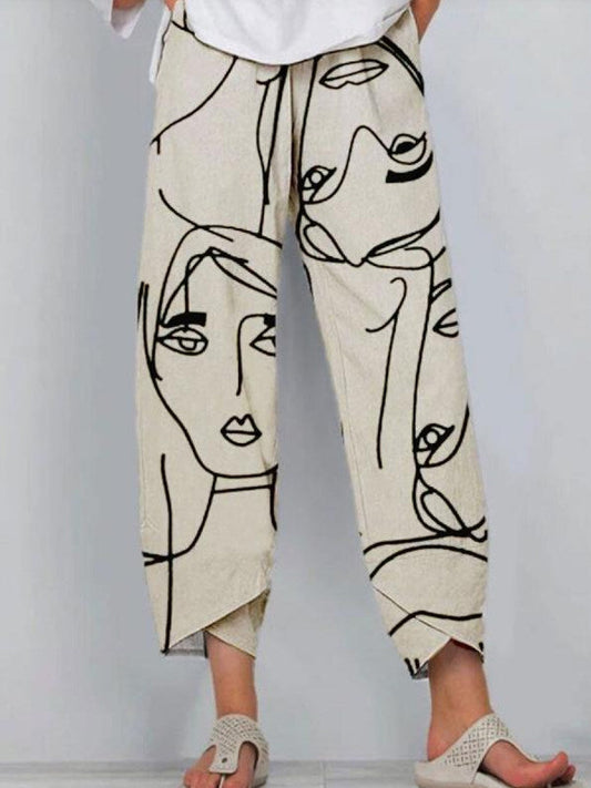 Women’s Printed Wide-Leg Trousers – Relaxed Drawstring Summer Trousers for Everyday Wear