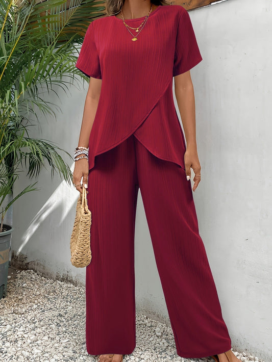 Women’s Pleated Wide Leg Trouser Set – Relaxed Two Piece Outfit for Day to Evening