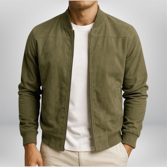 Men’s Suede Leather Bomber Jacket – Slim-Fit Zip-Up Layer for Smart Casual Wear