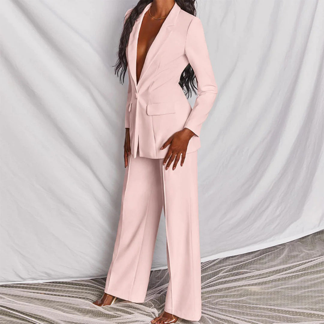 Women’s Two-Piece Set – Blazer with Matching High-Waisted Trousers