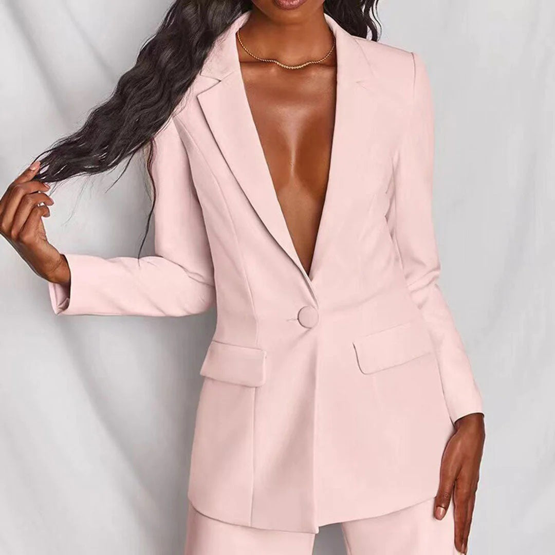 Women’s Two-Piece Set – Blazer with Matching High-Waisted Trousers