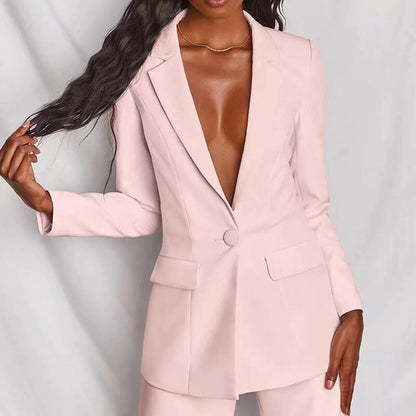 Women’s Two-Piece Set – Blazer with Matching High-Waisted Trousers