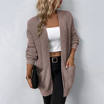 Women’s Chunky-Knit Open-Front Longline Cardigan – Relaxed Layer for Cooler Seasons