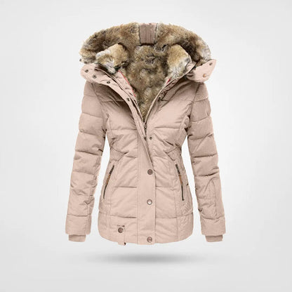 Women’s Insulated Quilted Jacket – Faux Fur Hood for Outdoor Winter Wear