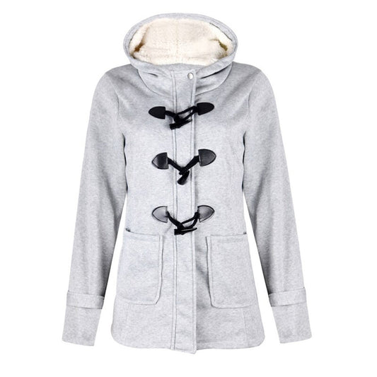 Women’s Plush-Lined Toggle Winter Jacket – Hooded Mid-Length Everyday Coat