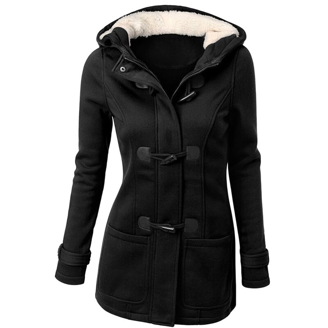 Women’s Plush-Lined Toggle Winter Jacket – Hooded Mid-Length Everyday Coat