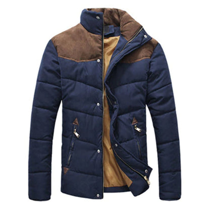 Men’s Contrast-Panel Quilted Winter Jacket – Insulated Outerwear for Smart Cold-Weather Styling