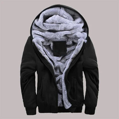 Men’s Plush Fleece-Lined Hooded Winter Jacket – Warm Zip-Up Layer for Cold-Weather Wear