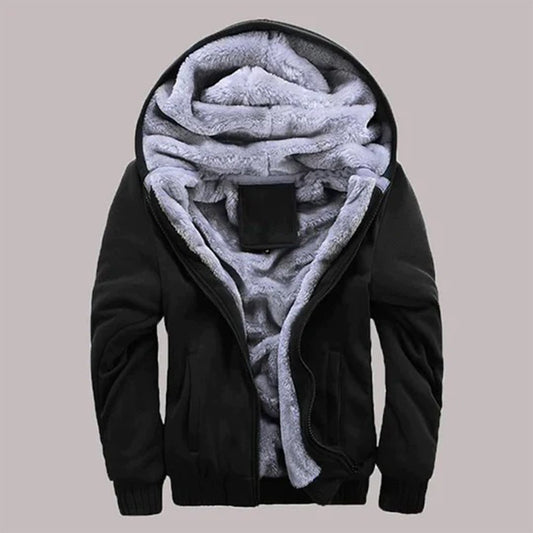 Men’s Plush Fleece-Lined Hooded Winter Jacket – Warm Zip-Up Layer for Cold-Weather Wear