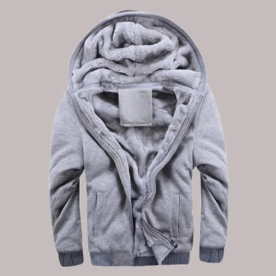 Men’s Plush Fleece-Lined Hooded Winter Jacket – Warm Zip-Up Layer for Cold-Weather Wear