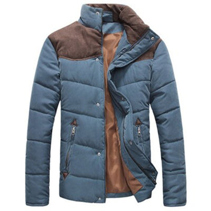 Men’s Contrast-Panel Quilted Winter Jacket – Insulated Outerwear for Smart Cold-Weather Styling