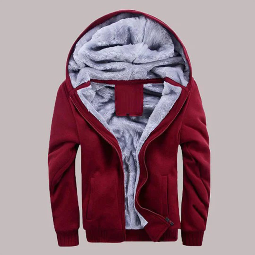 Men’s Plush Fleece-Lined Hooded Winter Jacket – Warm Zip-Up Layer for Cold-Weather Wear