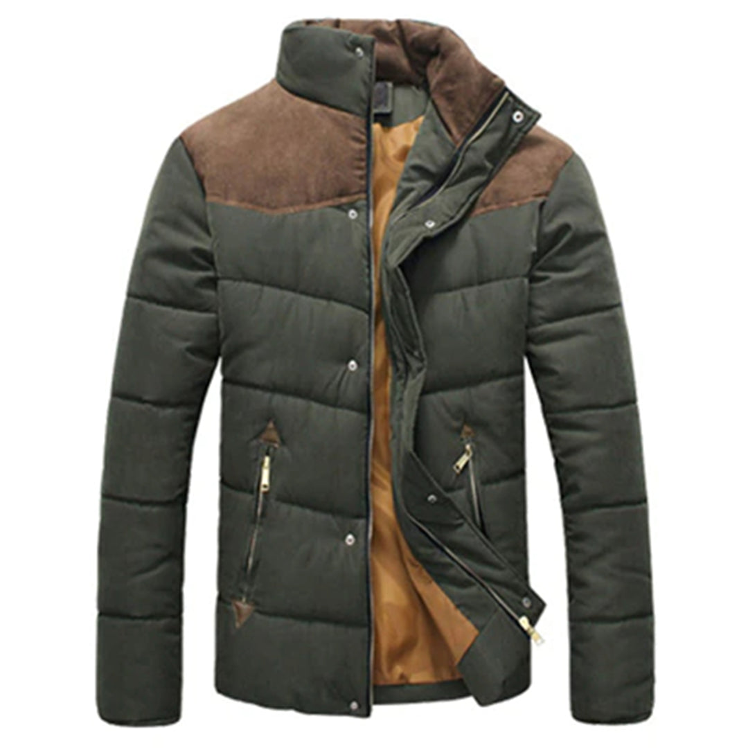 Men’s Contrast-Panel Quilted Winter Jacket – Insulated Outerwear for Smart Cold-Weather Styling