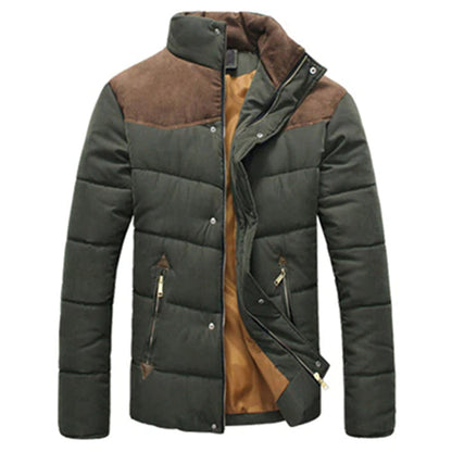 Men’s Contrast-Panel Quilted Winter Jacket – Insulated Outerwear for Smart Cold-Weather Styling