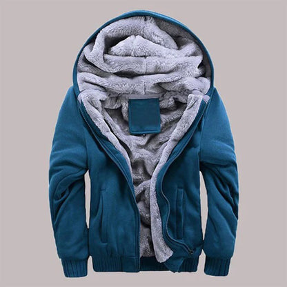 Men’s Plush Fleece-Lined Hooded Winter Jacket – Warm Zip-Up Layer for Cold-Weather Wear