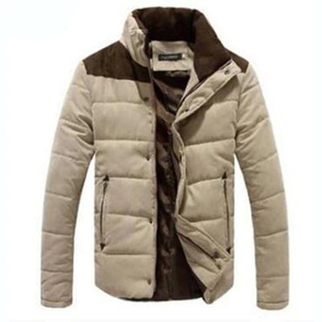 Men’s Contrast-Panel Quilted Winter Jacket – Insulated Outerwear for Smart Cold-Weather Styling