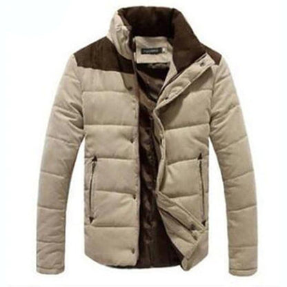 Men’s Contrast-Panel Quilted Winter Jacket – Insulated Outerwear for Smart Cold-Weather Styling