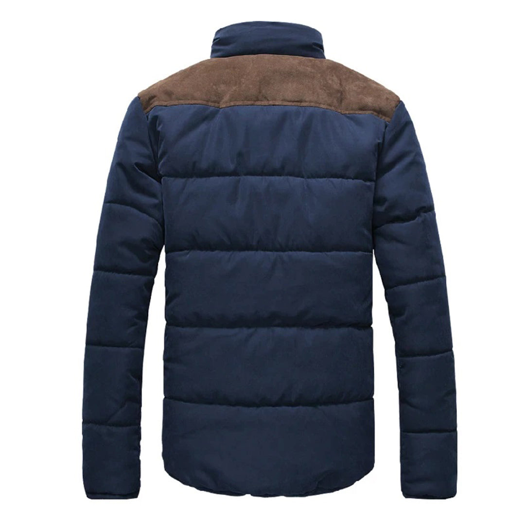 Men’s Contrast-Panel Quilted Winter Jacket – Insulated Outerwear for Smart Cold-Weather Styling