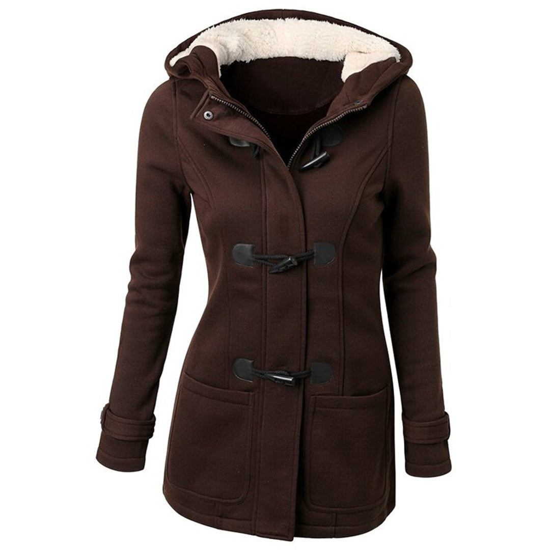 Women’s Plush-Lined Toggle Winter Jacket – Hooded Mid-Length Everyday Coat