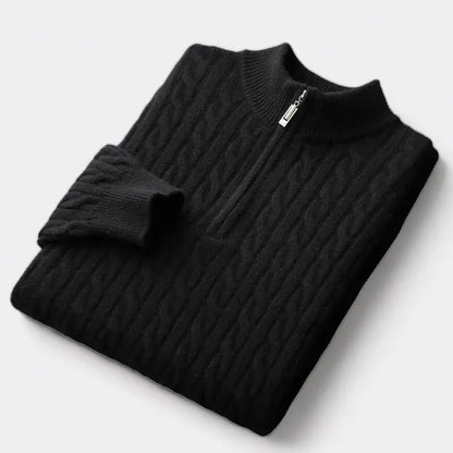 Men’s Merino Cable Knit Quarter-Zip Sweater – Refined Cold-Weather Layer for Smart Dressing
