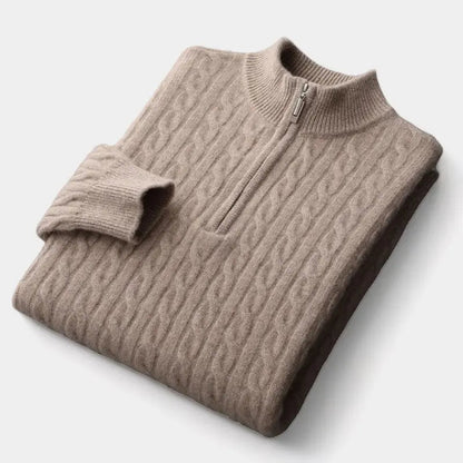 Men’s Merino Cable Knit Quarter-Zip Sweater – Refined Cold-Weather Layer for Smart Dressing