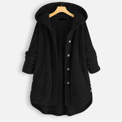 Women’s Oversized Hooded Teddy Jacket – Soft Button-Front Longline Winter Layer