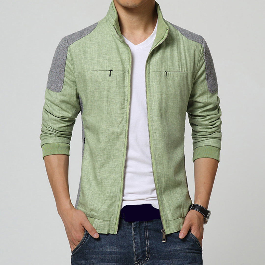 Men’s Lightweight Stand-Collar Jacket – Shoulder-Panel Zip Layer for Casual Seasonal Wear