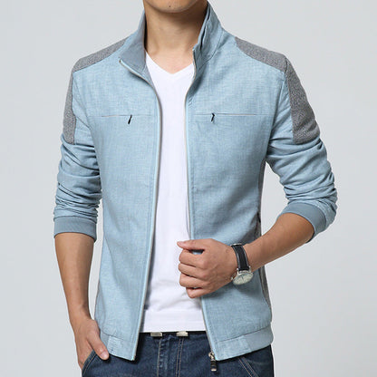 Men’s Lightweight Stand-Collar Jacket – Shoulder-Panel Zip Layer for Casual Seasonal Wear