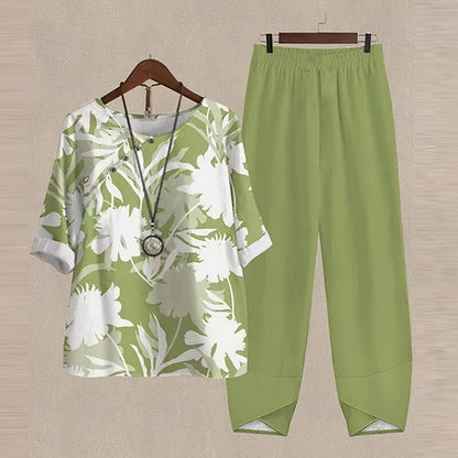 Women’s Two-Piece Set – Butterfly-Print Tunic with Elasticated-Waist Trousers