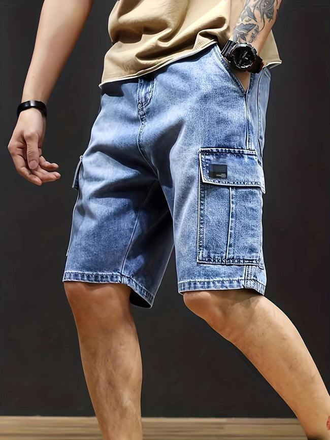 Men’s Relaxed Cargo Denim Shorts – Multi-Pocket Streetwear Jeans for Summer Wear