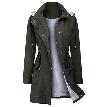 Women’s Drawstring-Waist Hooded Parka – Lightweight Utility Jacket for Windy and Rainy Seasonal Days