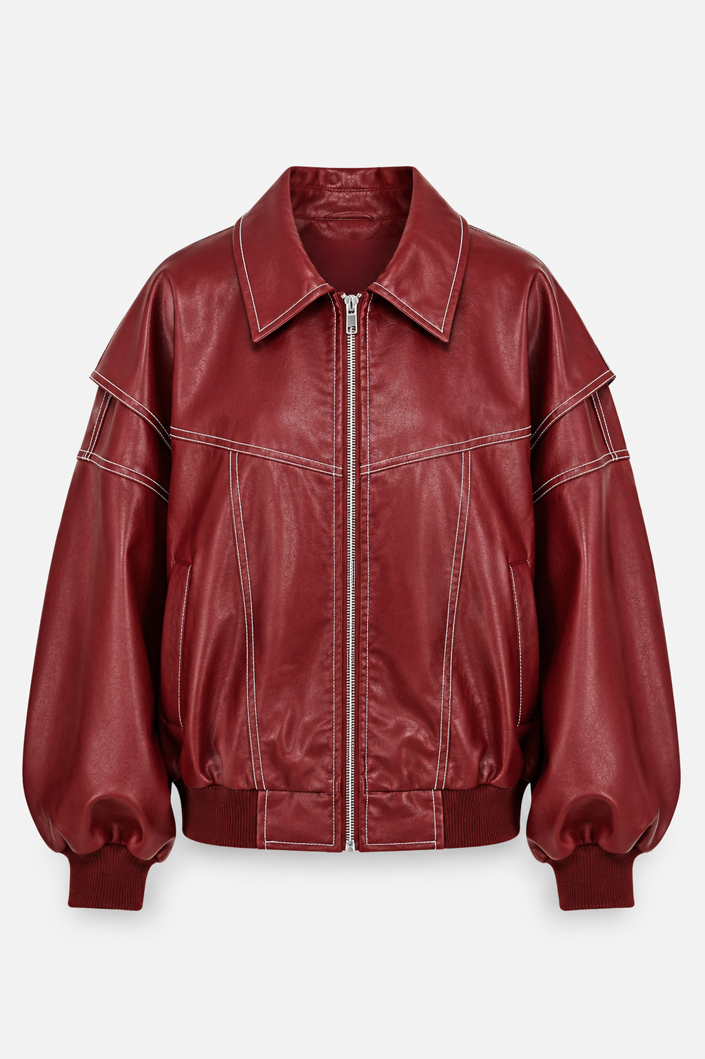 Women’s Oversized Bomber Jacket – Contrast-Stitch Zip Layer for Spring and Autumn