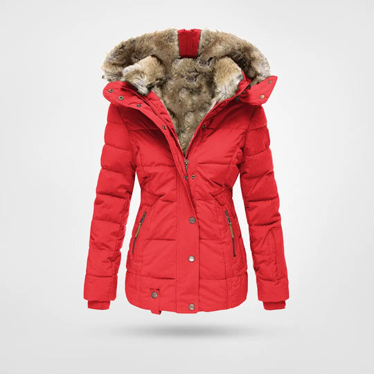 Women’s Insulated Quilted Jacket – Faux Fur Hood for Outdoor Winter Wear
