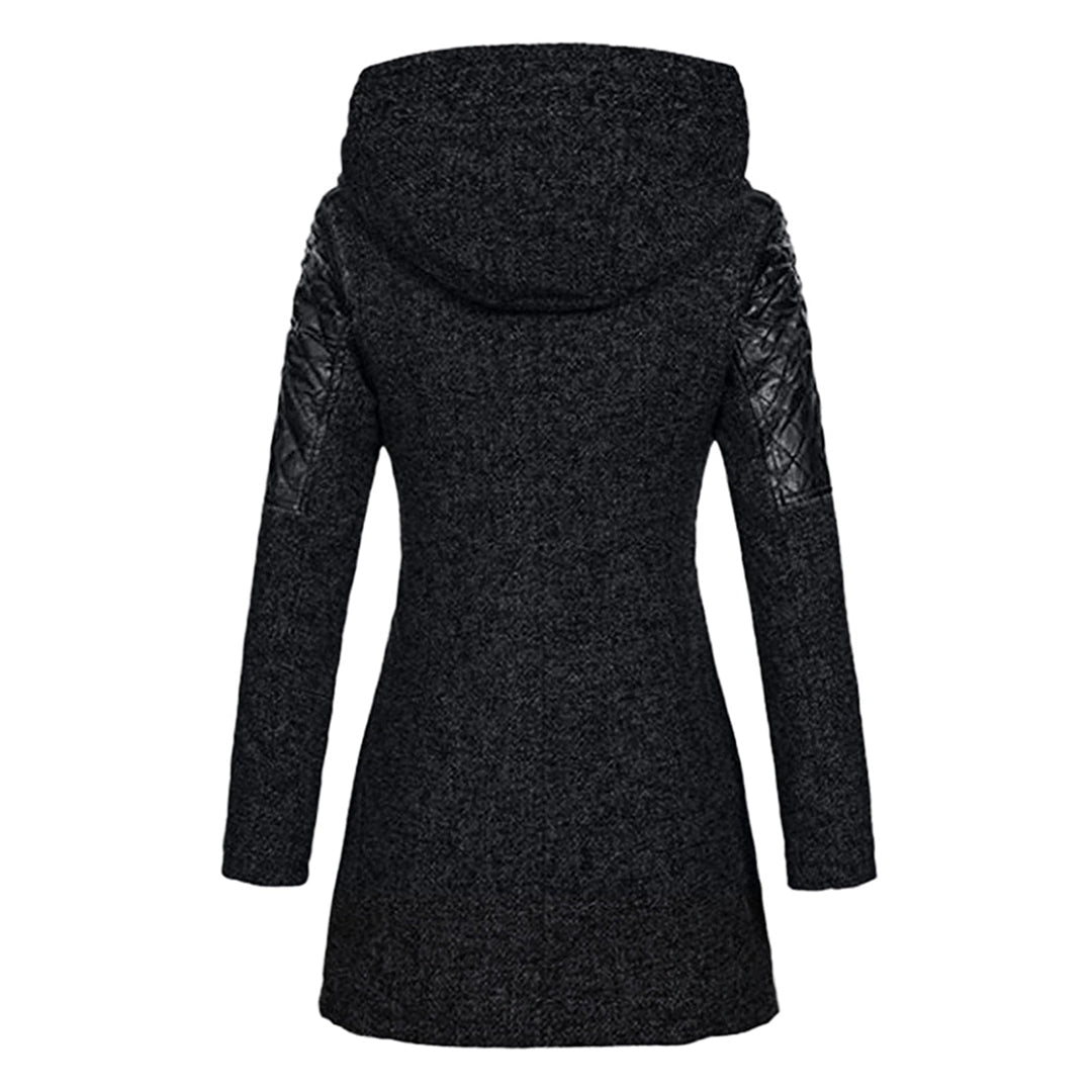 Women’s Textured Hooded Winter Coat – Asymmetric Zip Layer with Quilted Shoulder Panels