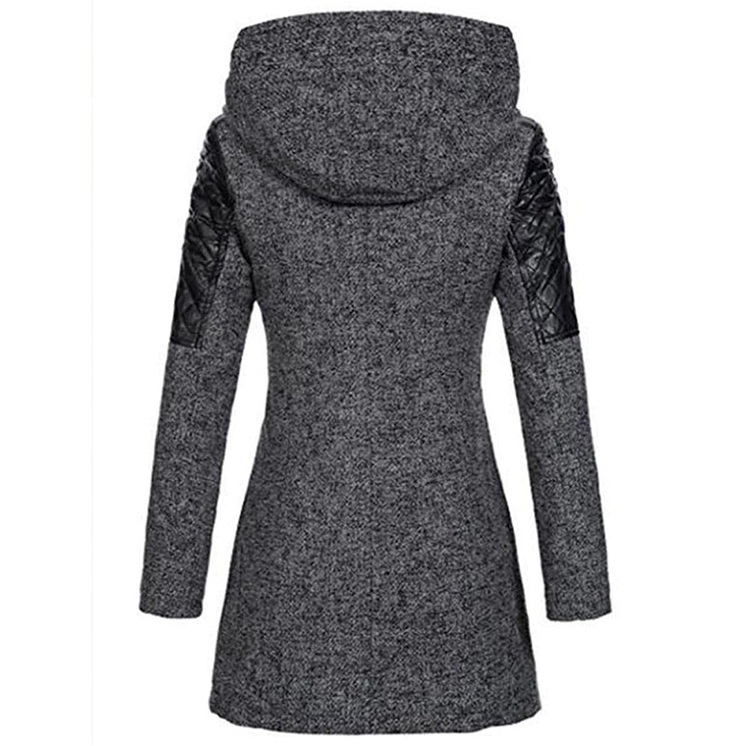 Women’s Textured Hooded Winter Coat – Asymmetric Zip Layer with Quilted Shoulder Panels