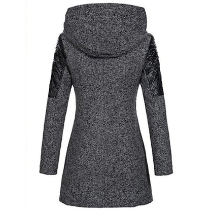 Women’s Textured Hooded Winter Coat – Asymmetric Zip Layer with Quilted Shoulder Panels