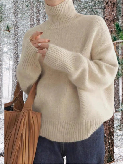 Women’s Roll-Neck Jumper – Balloon Sleeves with Long Ribbed Cuffs