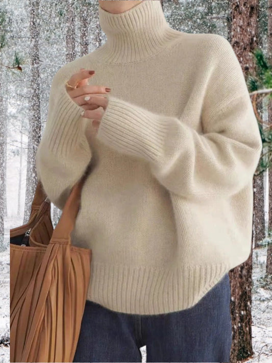 Women’s Roll-Neck Jumper – Balloon Sleeves with Long Ribbed Cuffs